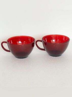 Vintage Anchor Hocking Ruby Red punch bowl cups set of 2
